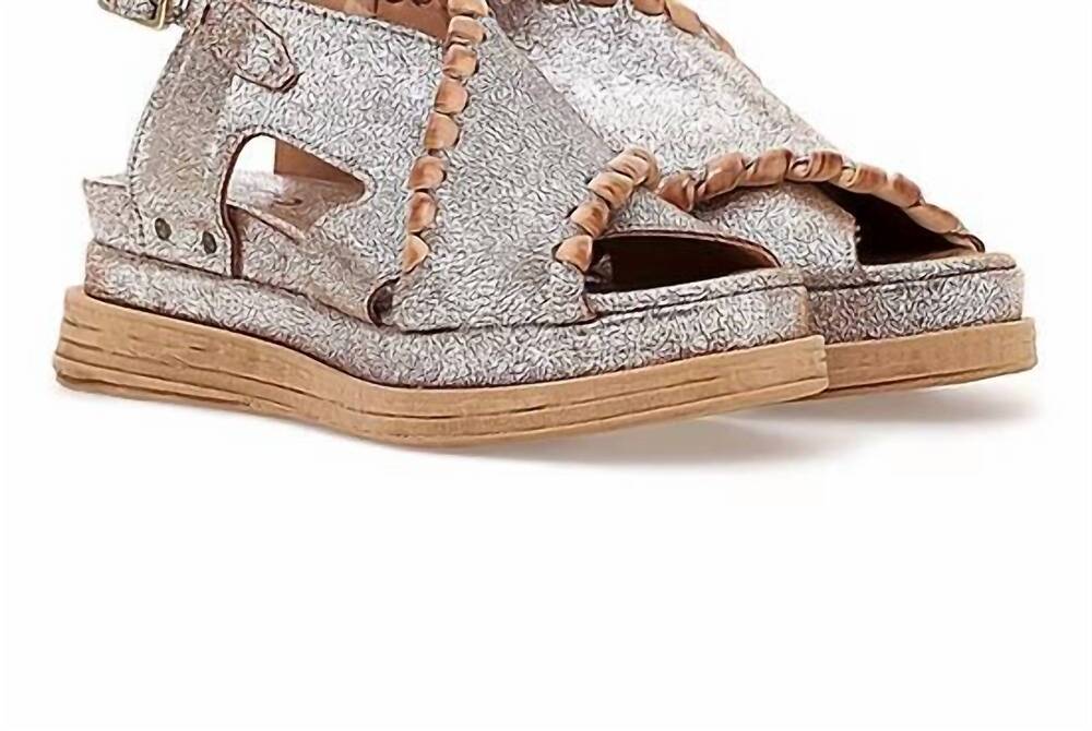 NEW A.S.98 women's lumi metallic leather platform sandal in argento